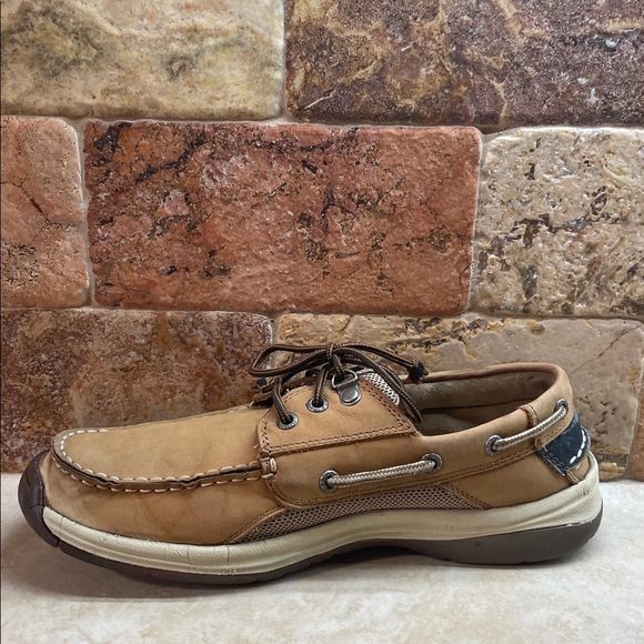 Sebago Helmsman Dark Tan Leather Boat Shoes Men’s 8M Moc Toe Deck Casual Lace - Picture 14 of 16